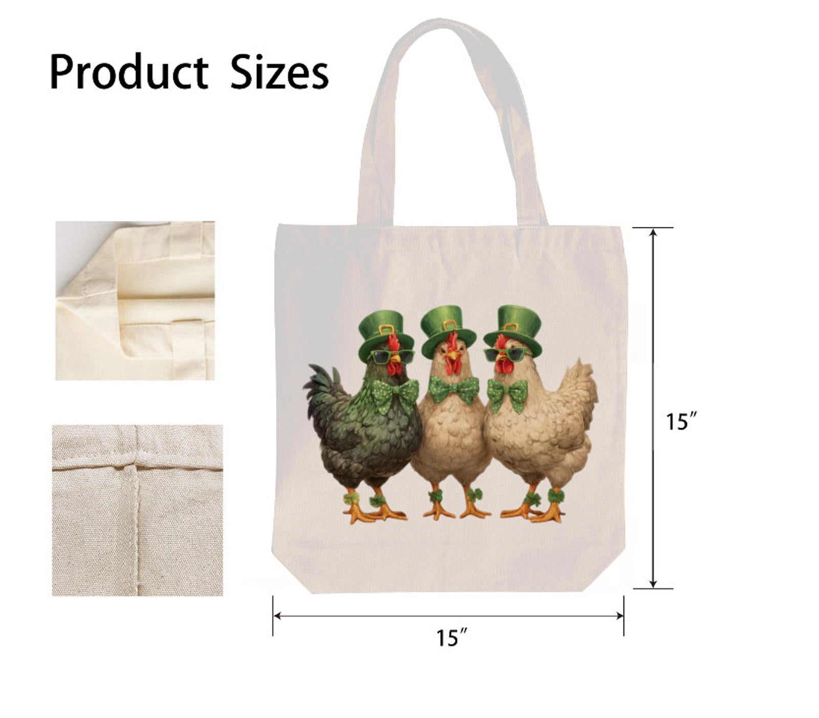 St. Patrick's Day Ireland Funny Irish Chickens Shoulder Tote Bag 15" X 15" TerrificTrend