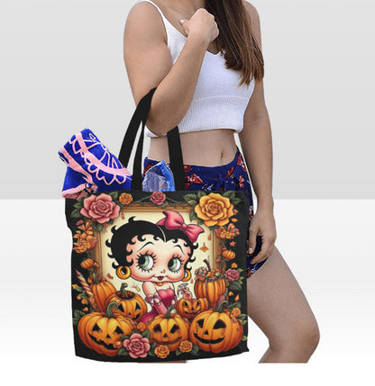 Betty Boop Jack O Lantern Flowers Large Halloween Tote Bag 18"x15" TerrificTrend