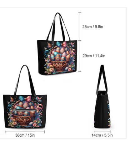 Custom Tote Hand Shoulder Bag 12 X 15 Spring Easter Basket Eggs Flowers Design Terrifictrend