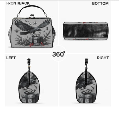 Gray Gothic Christmas Crow  Hand Shoulder Cross Body Bag Satchel 9 x 13 Gift Kisslock