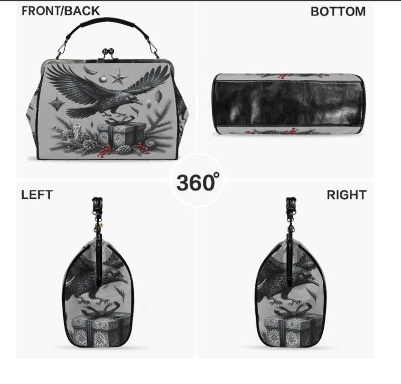 Gray Gothic Christmas Crow  Hand Shoulder Cross Body Bag Satchel 9 x 13 Gift terrifictrend