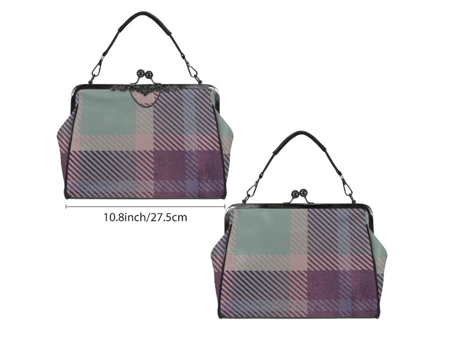 Lavender Purple Sage Plaid Print Shoulder Cross Body Bag Satchel Holiday Gift Kisslock