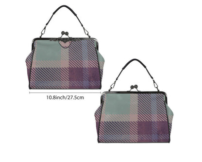 Lavender Purple Sage Plaid Print Shoulder Cross Body Bag Satchel Holiday Gift Kisslock
