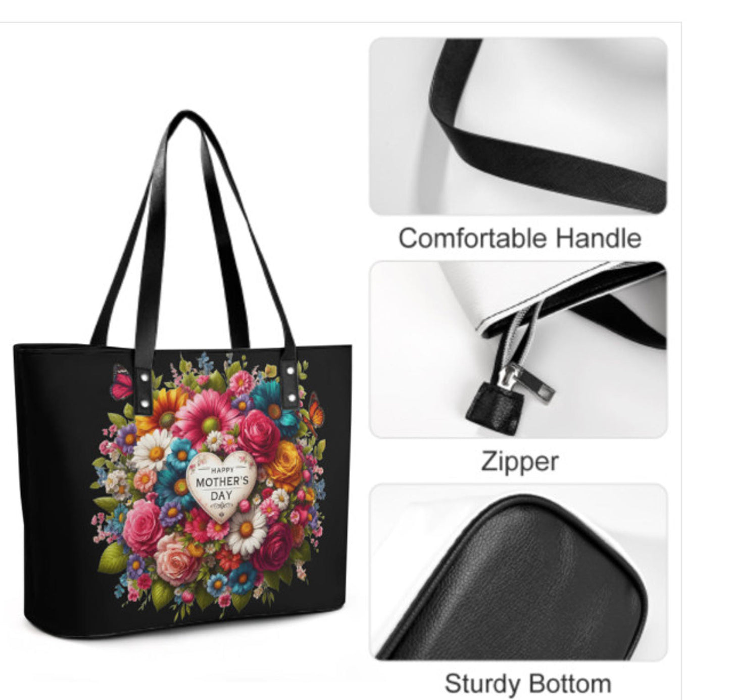 Custom Tote Hand Shoulder Bag 12 X 15 Spring Happy Mothers Day Flowers Mom NEW Terrifictrend
