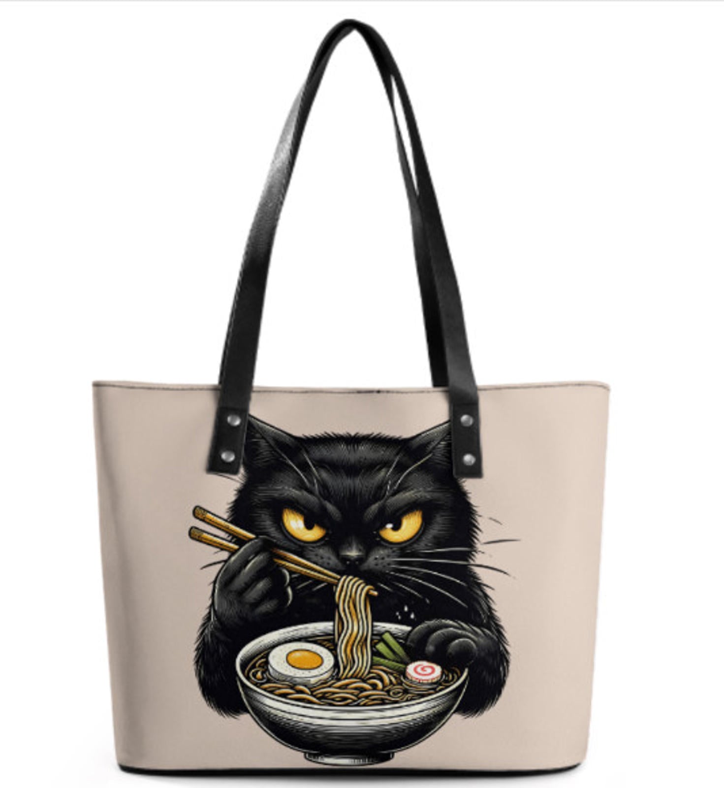 Custom Tote Hand Shoulder Bag 12 X 15  Black Cat Eating Ramen Anime Gift  NEW Terrifictrend