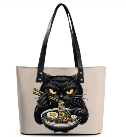 Custom Tote Hand Shoulder Bag 12 X 15  Black Cat Eating Ramen Anime Gift  NEW Terrifictrend