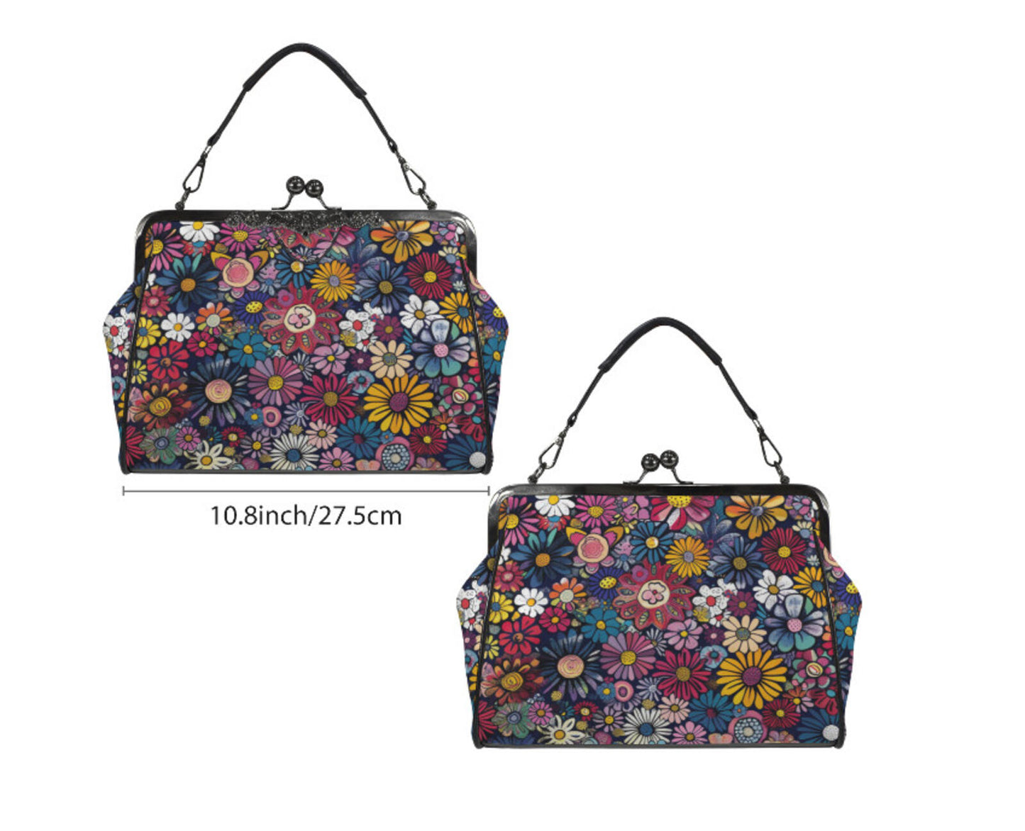 Whimsical Flower Art Spring Mother's Day Shoulder Cross Body Bag Satchel NEW Kisslock