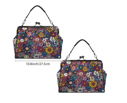 Whimsical Flower Art Spring Mother's Day Shoulder Cross Body Bag Satchel NEW Kisslock