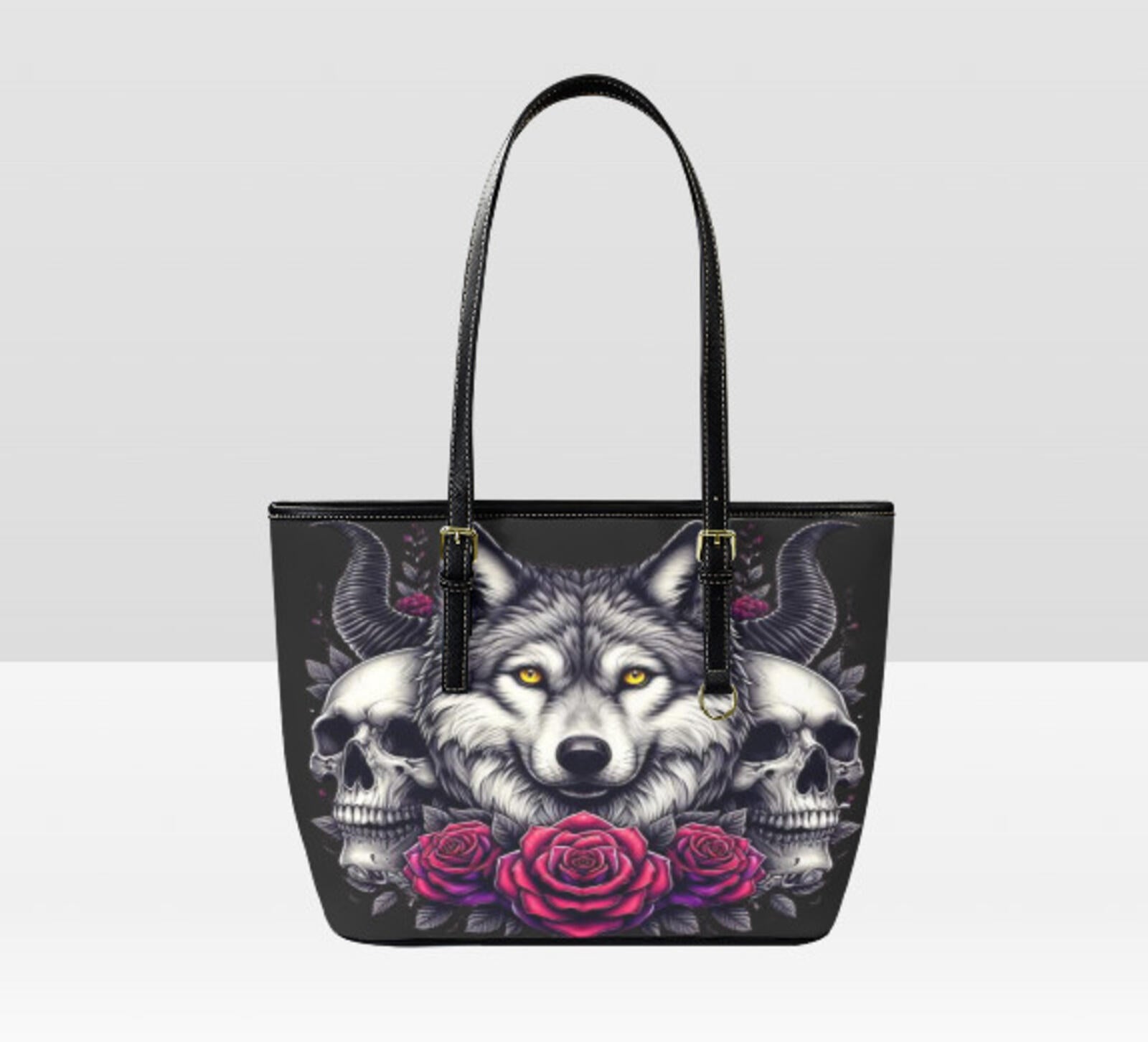 Custom Tote Hand Shoulder Bag 12 X 15 Gothic Victorian Wolf Skull Red Roses NEW Terrifictrend