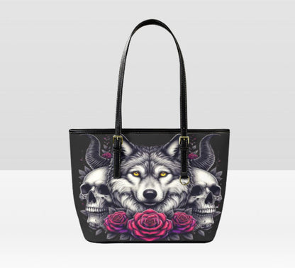 Custom Tote Hand Shoulder Bag 12 X 15 Gothic Victorian Wolf Skull Red Roses NEW Terrifictrend