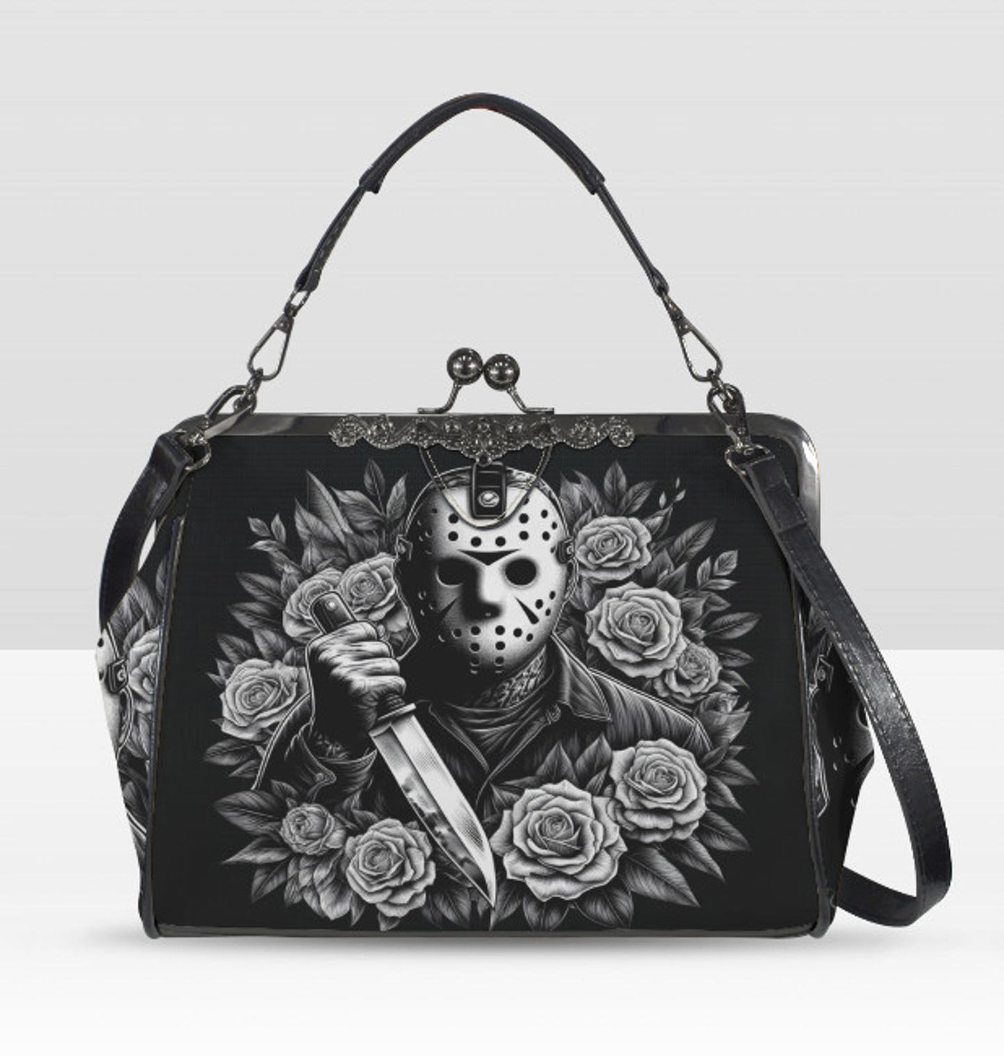 Horror Friday the 13th Jason Voorhees Floral Shoulder Cross Body Bag Satchel NEW Kisslock