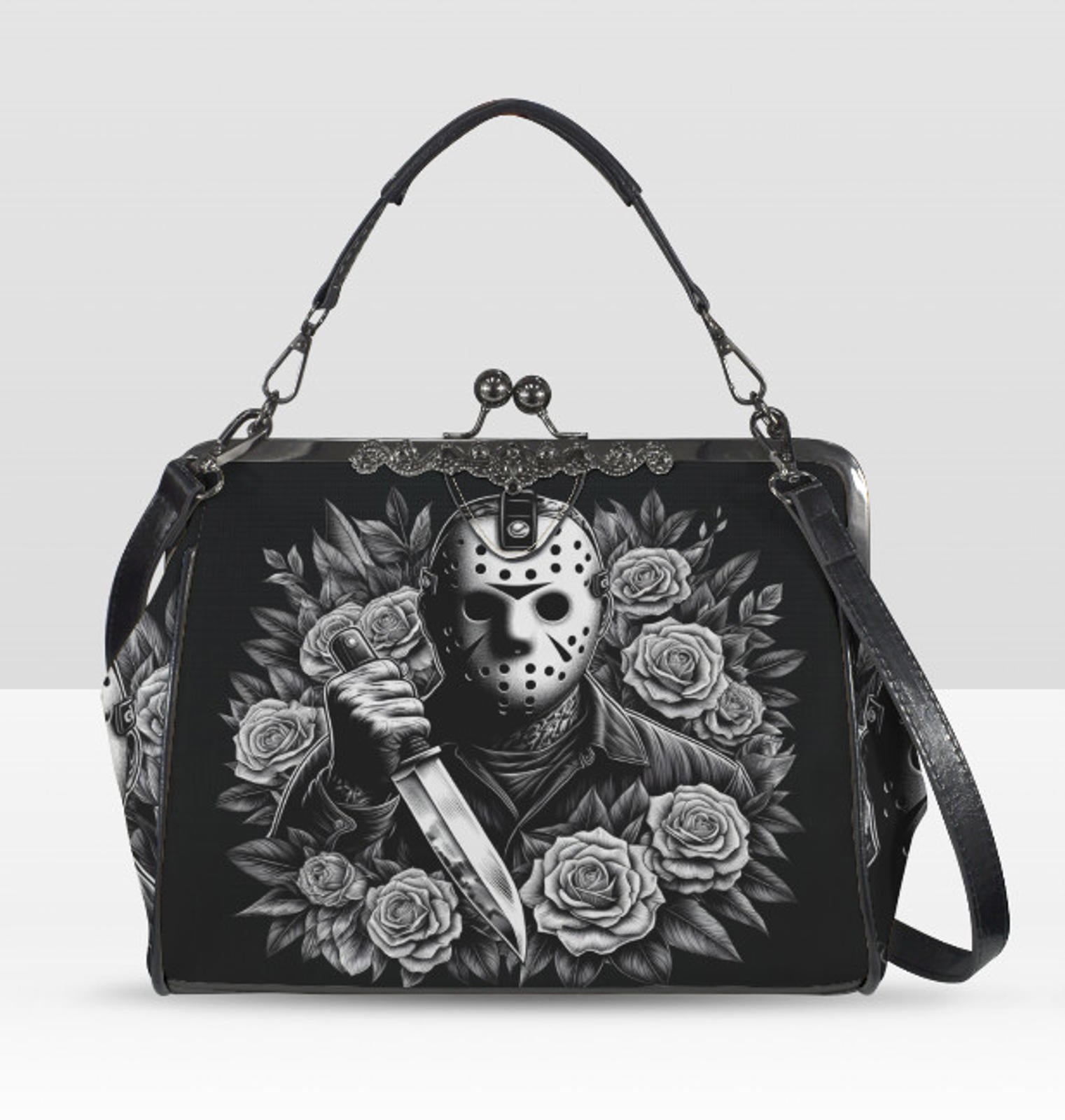 Horror Friday the 13th Jason Voorhees Floral Shoulder Cross Body Bag Satchel NEW Kisslock