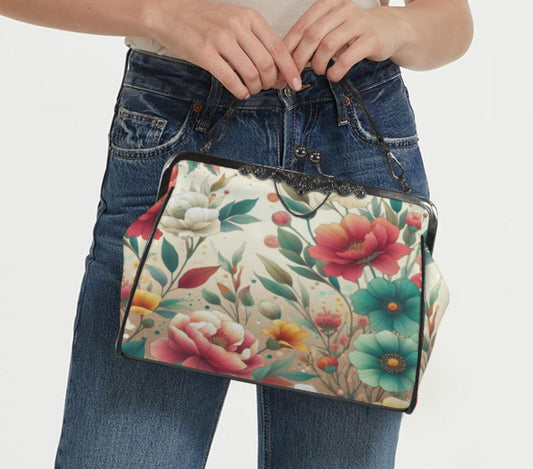 Floral Flower Art Spring Mother's Day Shoulder Cross Body Bag Satchel NEW Kisslock