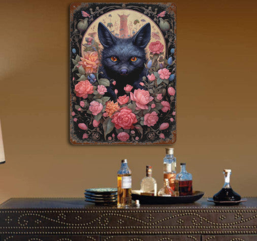 Rustic Gothic Botanical Animals BAT Metal Sign Halloween Wall Decor 8x12 Unbranded