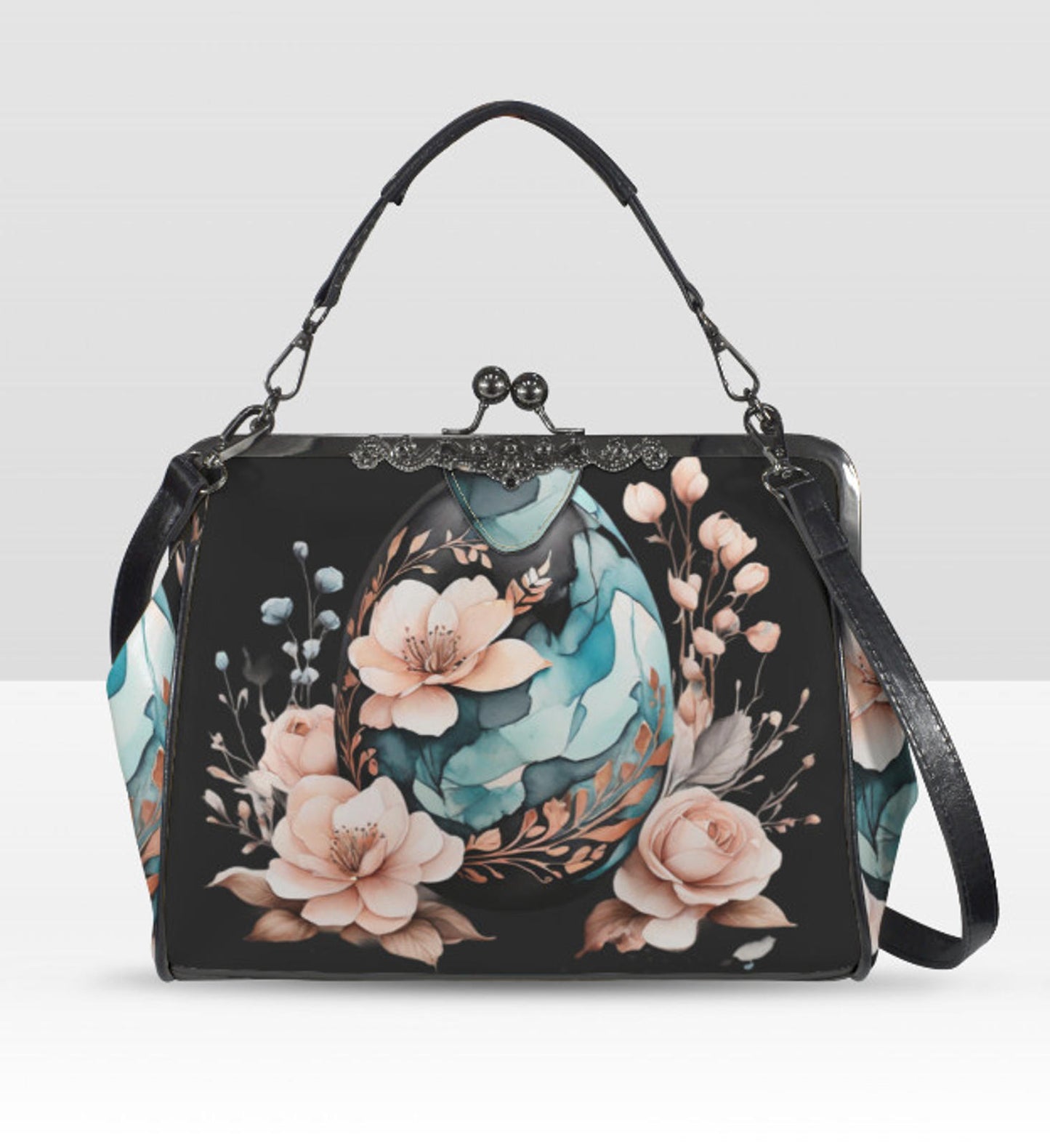 Elegant Floral Easter Egg Spring Art Design  Shoulder Cross Body Bag Satchel Kisslock