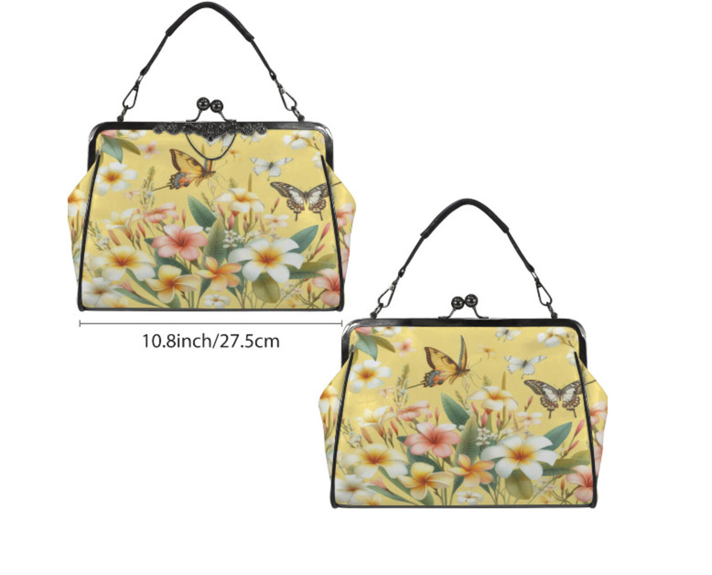 Yellow Floral Butterfly Art Spring Mother's Day Shoulder Cross Body Bag Satchel Kisslock