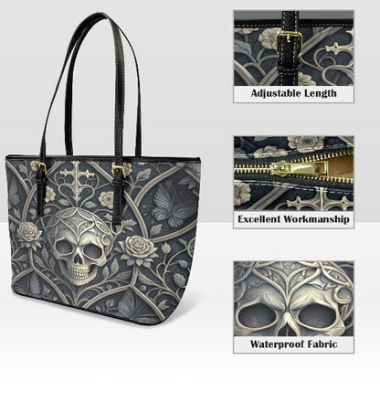 Custom Tote Hand Shoulder Bag 12 X 15 Gothic Victorian Skull Roses Damask Terrifictrend
