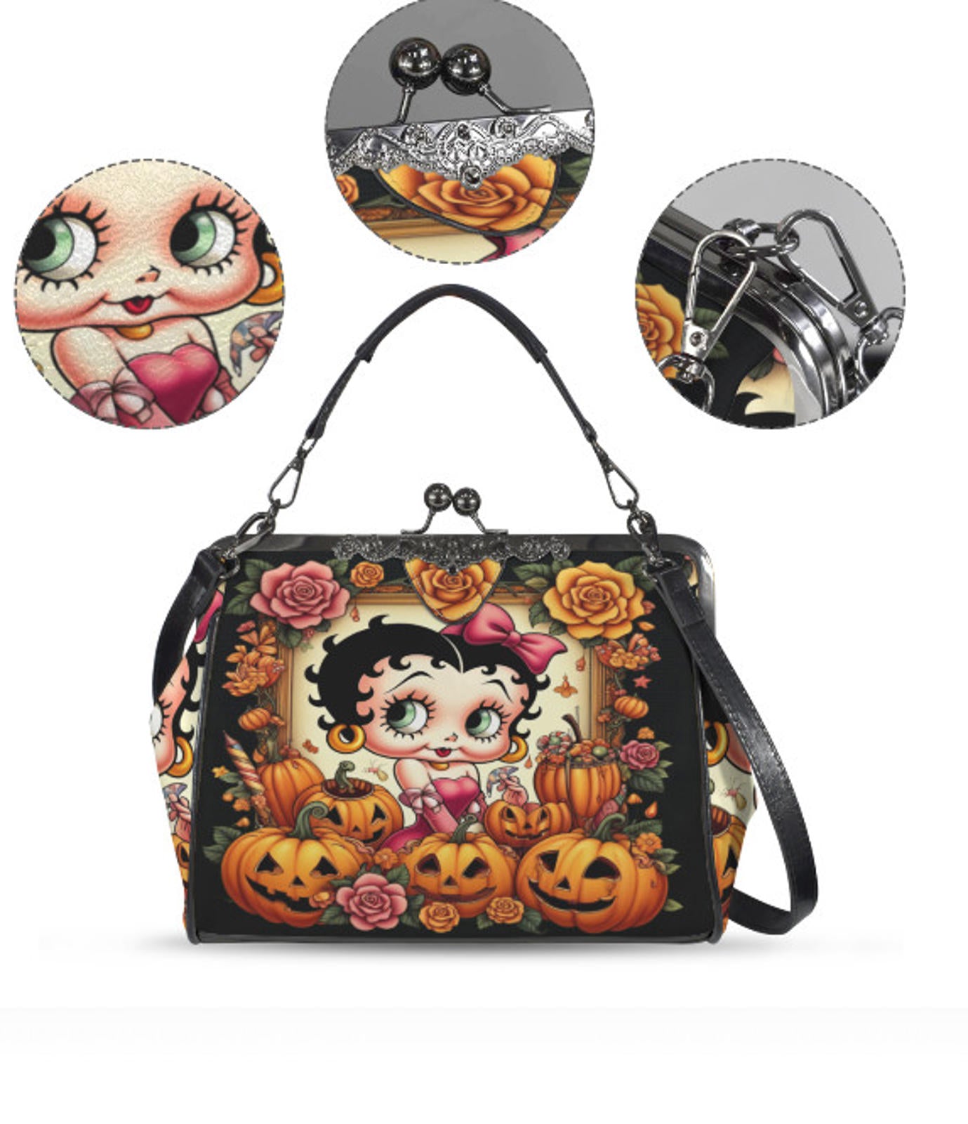 Betty Boop Halloween Jack o Lantern Halloween Shoulder Cross Body Bag Satchel Kisslock