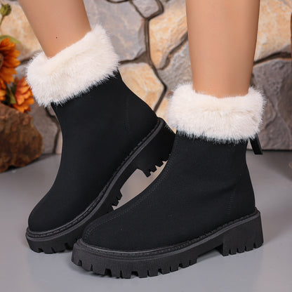 Square-heeled Snow Boots Winter Plus Velvet Platform Plush Shoes Fashion Warm Non-slip Mid-calf Boot For Women Cj
