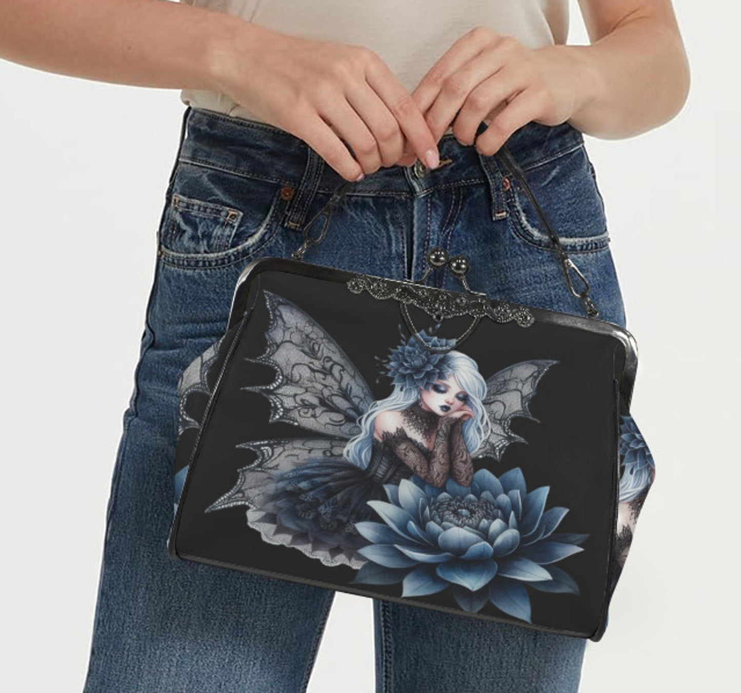 Gothic Mystical Floral Spring Fairy  Art Shoulder Cross Body Bag Satchel NEW Kisslock