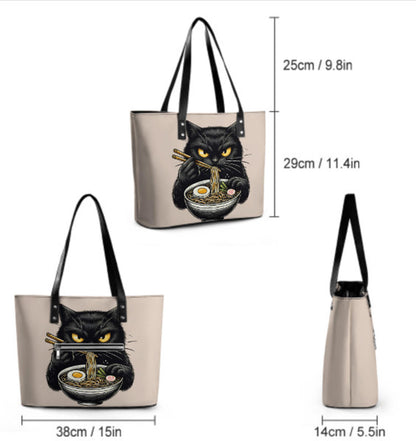 Custom Tote Hand Shoulder Bag 12 X 15  Black Cat Eating Ramen Anime Gift  NEW Terrifictrend
