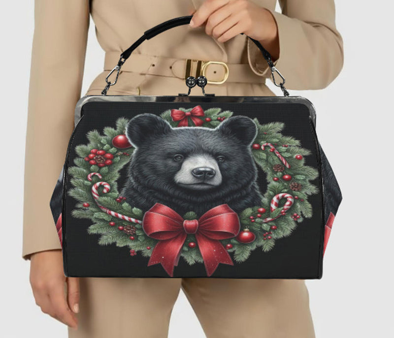 GGGothic Christmas Bear Wreath Hand Shoulder Cross Body Bag Satchel 9 x 13 Gift terrifictrend