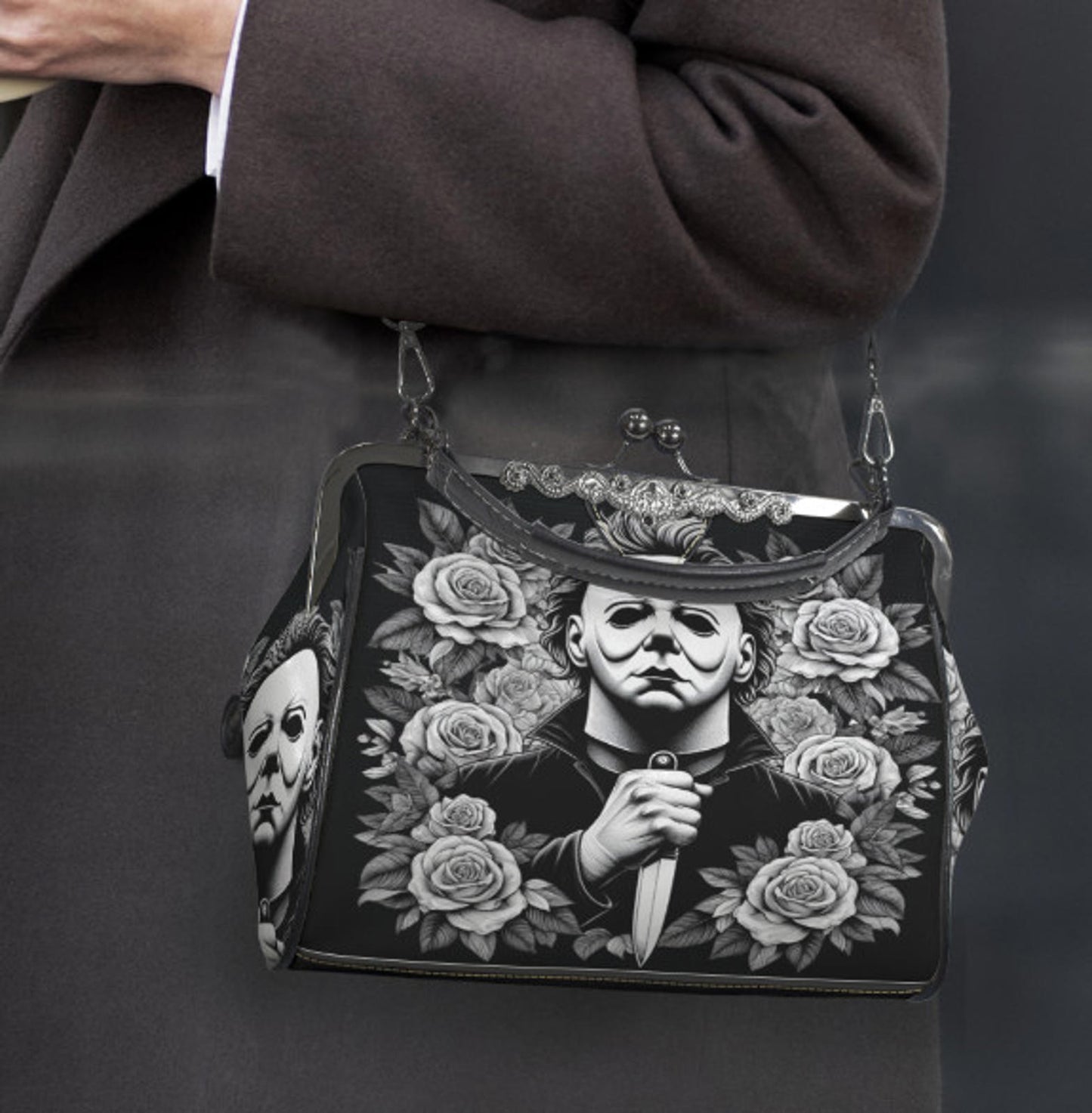 Horror Movie Halloween Floral Michael Myers Shoulder Cross Body Bag Satchel NEW Kisslock