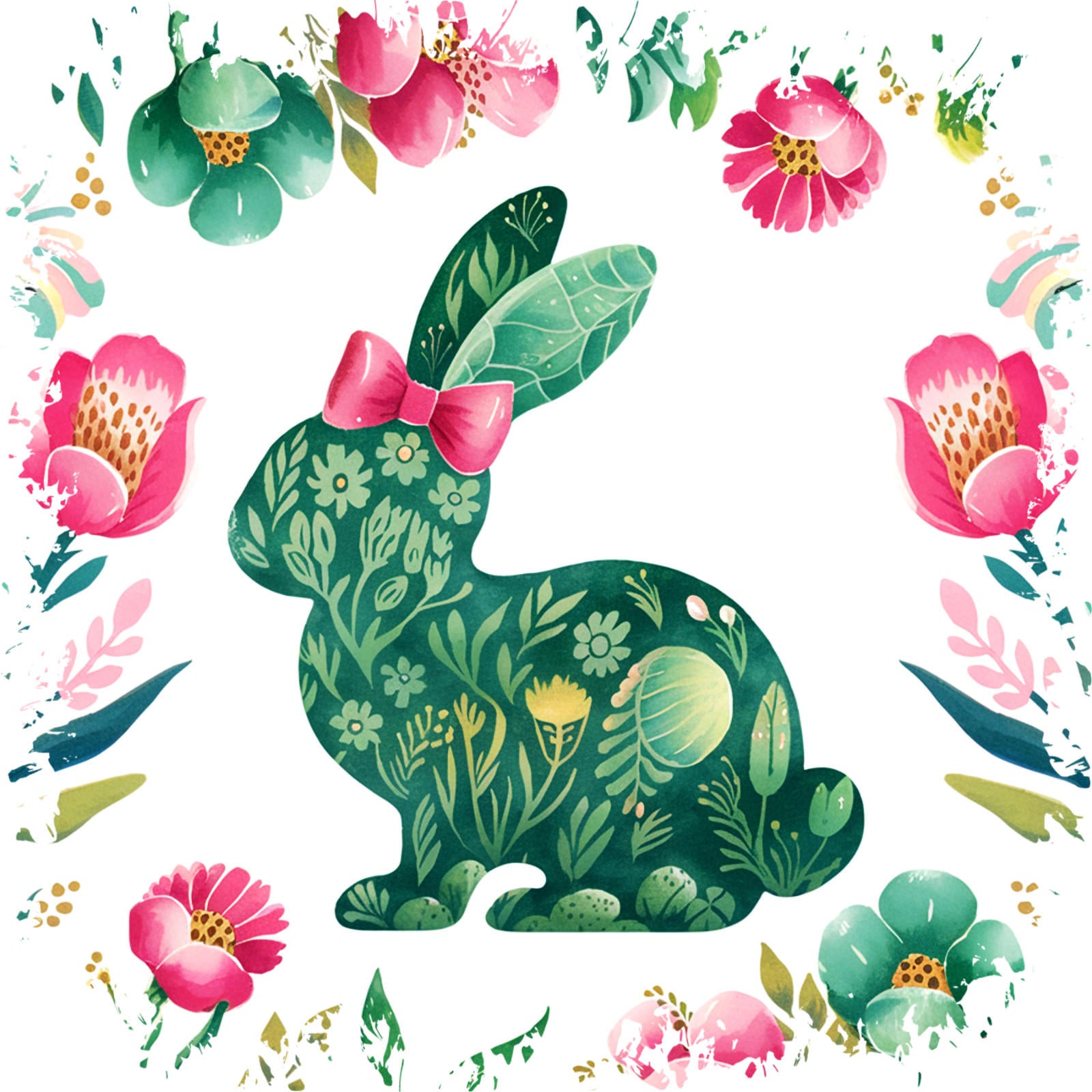Easter Bunny Rabbit Green  Spring Flowers Canvas Shoulder Tote Bag 15" X 15" TerrificTrend