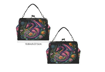 Gothic Mystical Floral Dragon Spring Colors Shoulder Cross Body Bag Satchel Kisslock