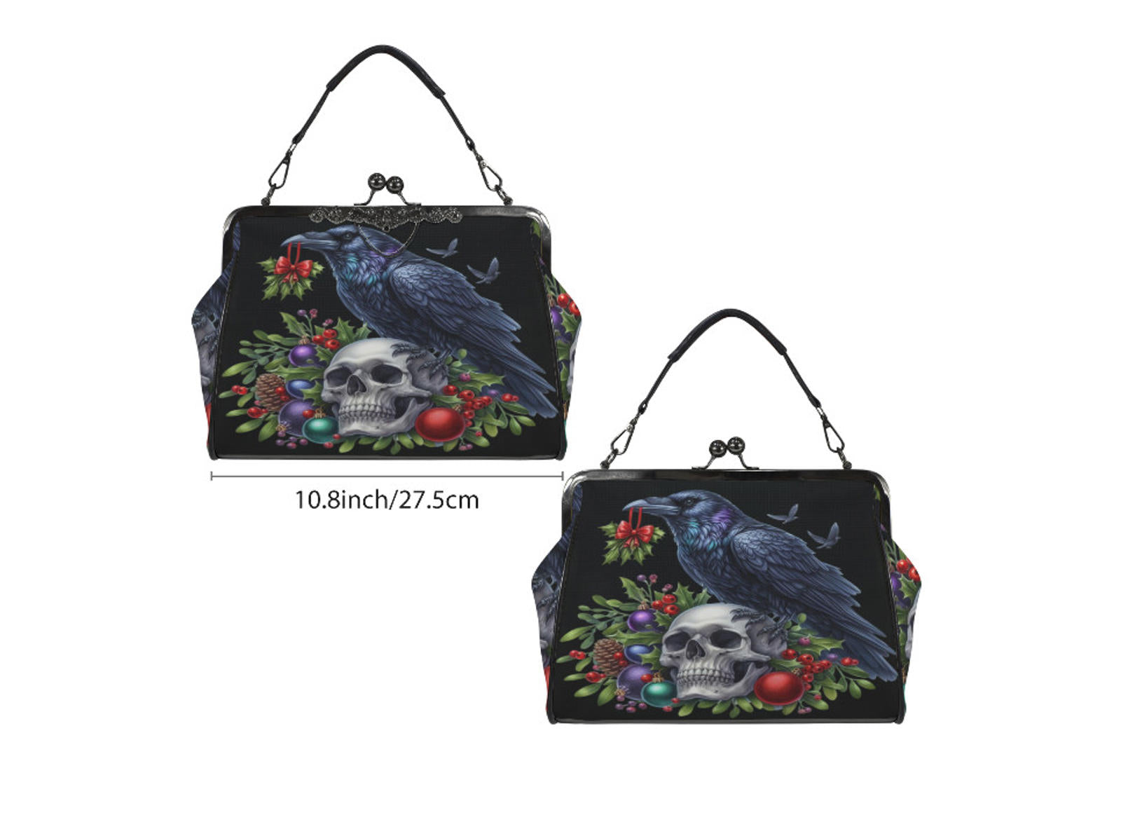 Gothic Victorian Christmas Skull Crow Holiday Shoulder Cross Body Bag Satchel Kisslock