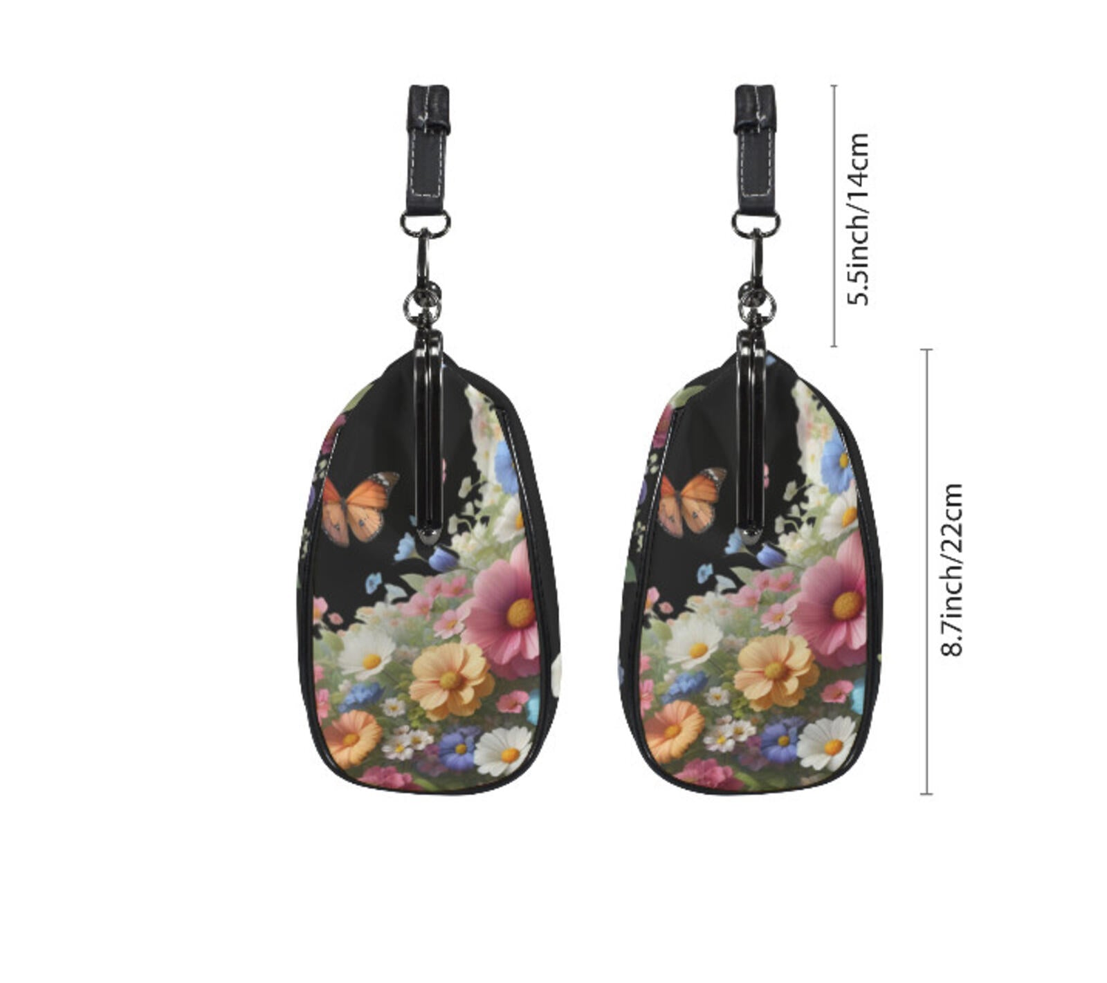 Black Multi Floral Butterfly Spring Mother's Day Shoulder Cross Body Bag Satchel Kisslock