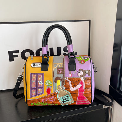 High-capacity Premium Boston Bag With Embroidered Patchwork Design Cj