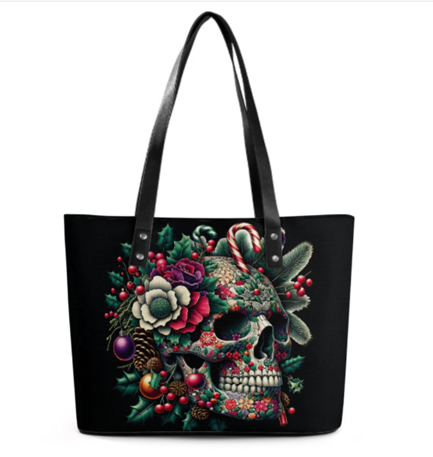 Custom Tote Hand Shoulder Bag 12 X 15 Gothic Sugar Skull Xmas  Holiday Gift  NEW Terrifictrend