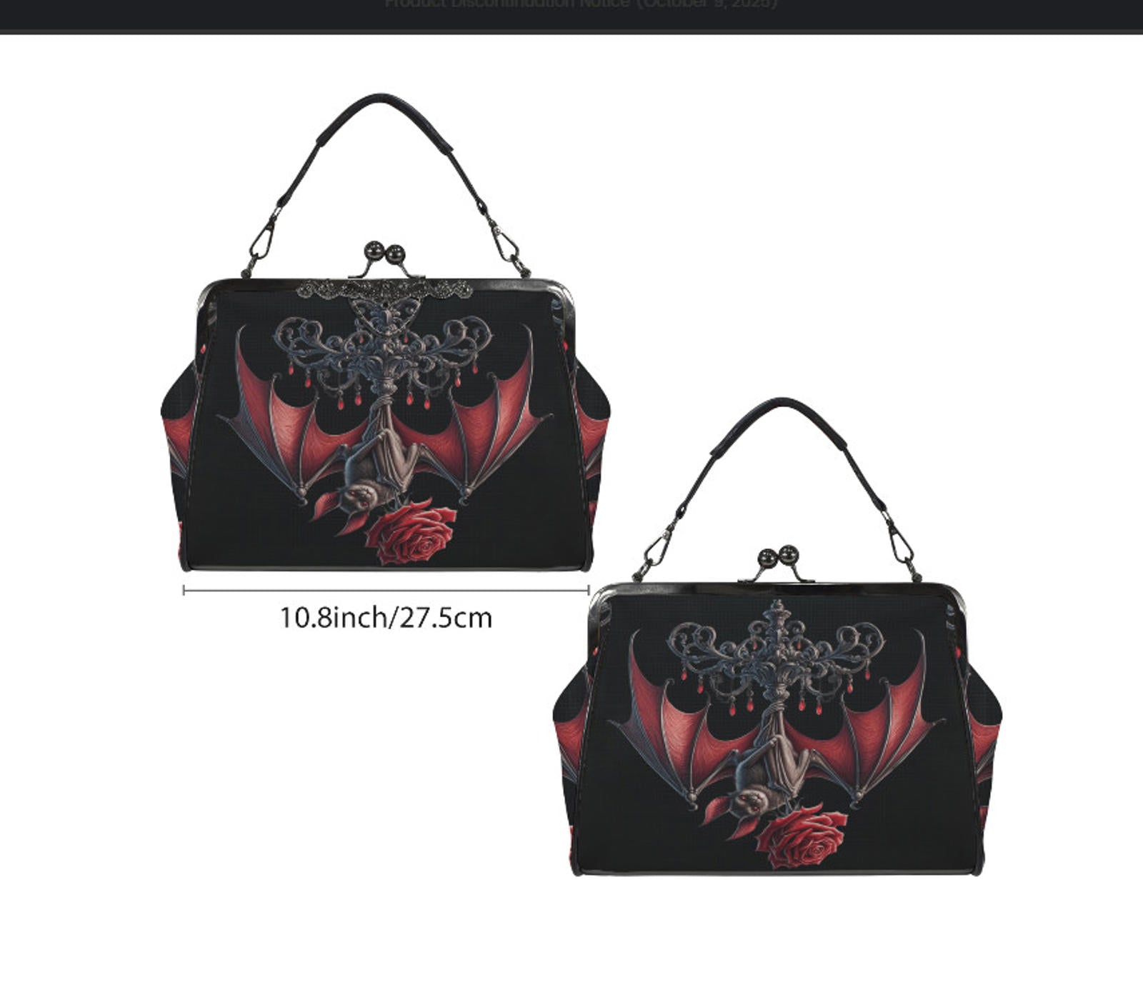 Dark Victorian Gothic Bat Red Rose Chandelier Shoulder Cross Body Bag Satchel Kisslock