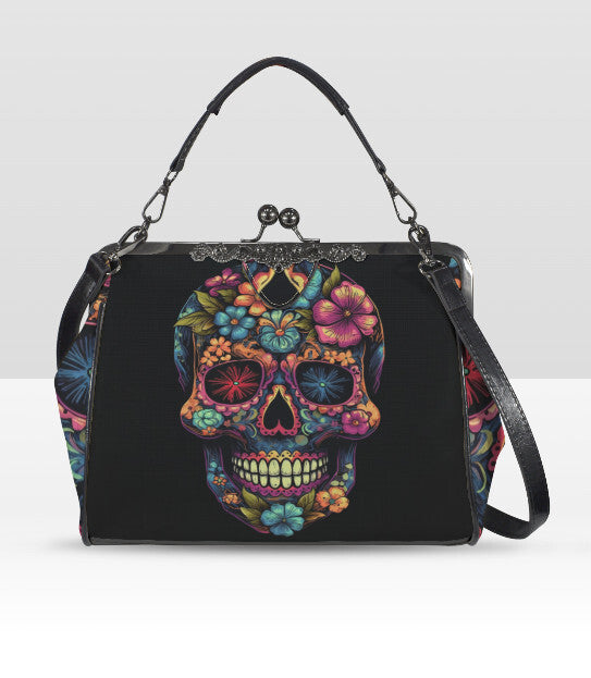 Sugar Skull Day of the Dead Halloween Floral Shoulder Cross Body Bag Satchel NEW Kisslock