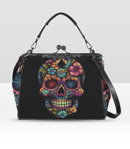 Sugar Skull Day of the Dead Halloween Floral Shoulder Cross Body Bag Satchel NEW Kisslock