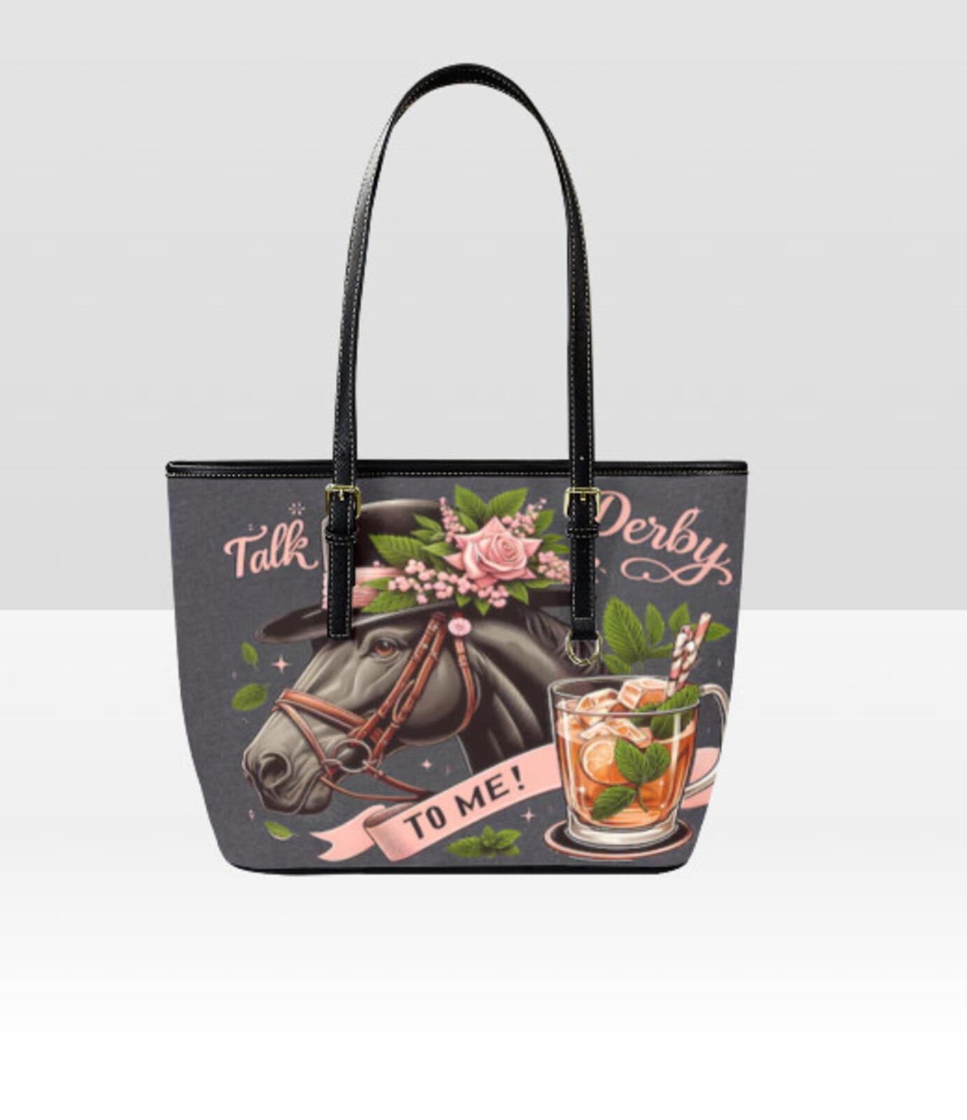Tote Hand Shoulder Bag 12 X 15 Kentucky Derby Horse Hat Roses Talk Derby to Me Terrifictrend