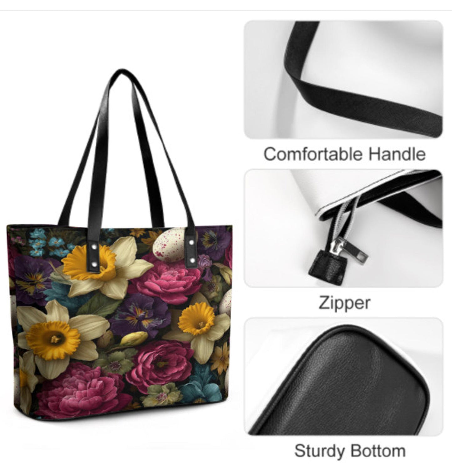 Custom Tote Hand Shoulder Bag 12 X 15 Spring Eggs Flowers Easter Mother's Day Terrifictrend