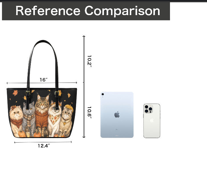 Custom Tote Hand Shoulder Bag 12 X 15 Fall Halloween Cats in Sweaters Scarves Terrifictrend