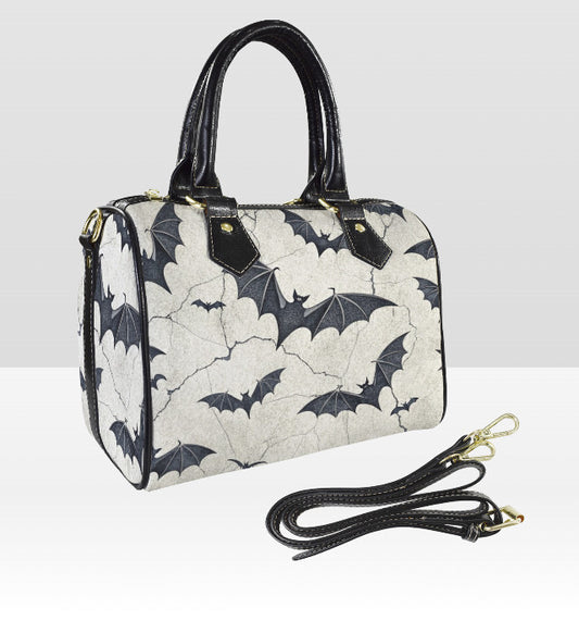 Gray Black Flying Bats Fun Halloween Holiday SATCHEL or Cross Body Bag 10" x 8" Unbranded