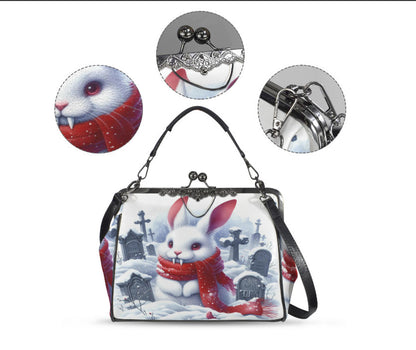 Gothic Victorian Winter Bunny w/Fangs  Holiday Shoulder Cross Body Bag Satchel Kisslock