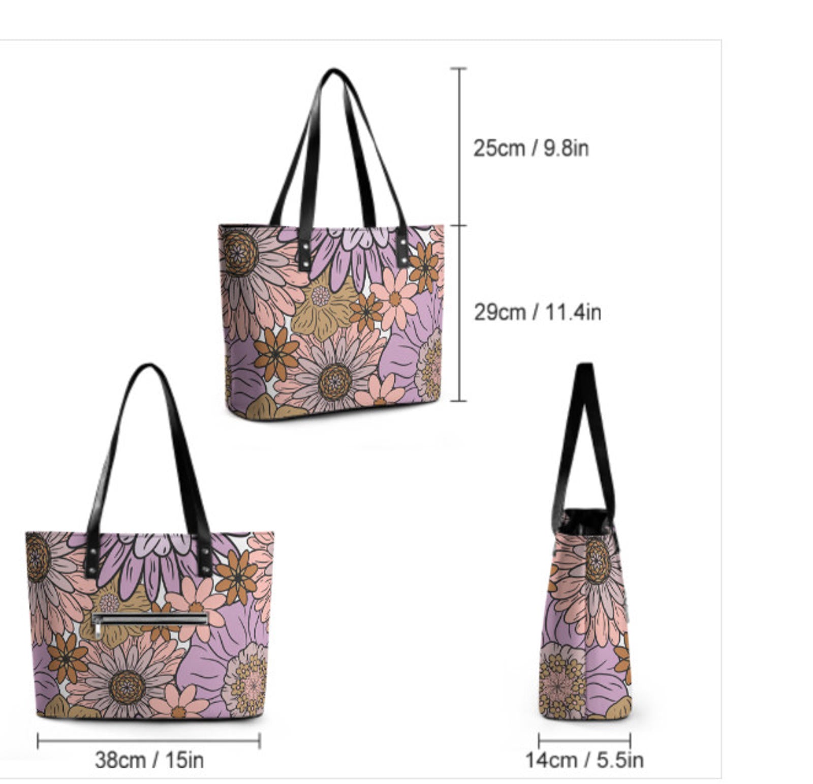 Custom Tote Hand Shoulder Bag 12 X 15 Spring Bohemian Boho Purple Floral NEW Terrifictrend
