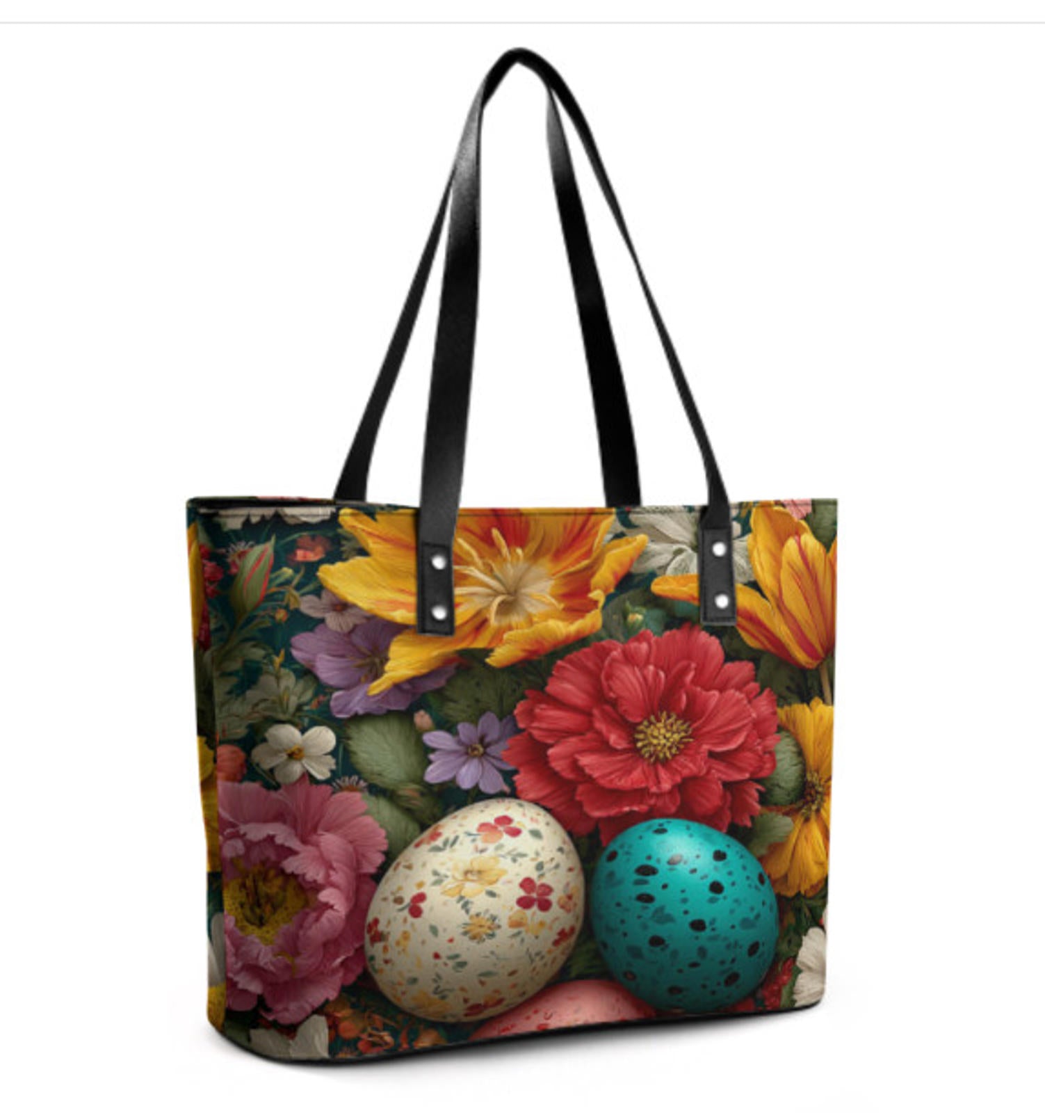 Custom Tote Hand Shoulder Bag 12 X 15 Spring Eggs Flowers Easter Mother's Day Terrifictrend