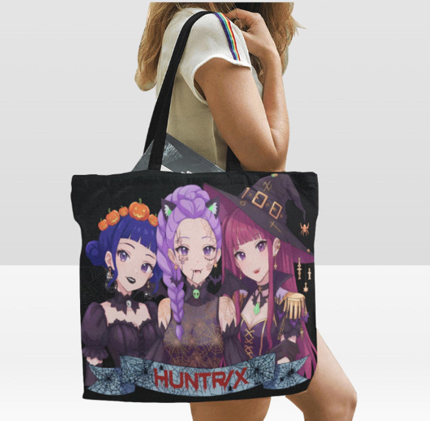 KPop Demon Hunters Huntrix Saja Girls Anime Large Halloween Tote Bag 18"x15" TerrificTrend