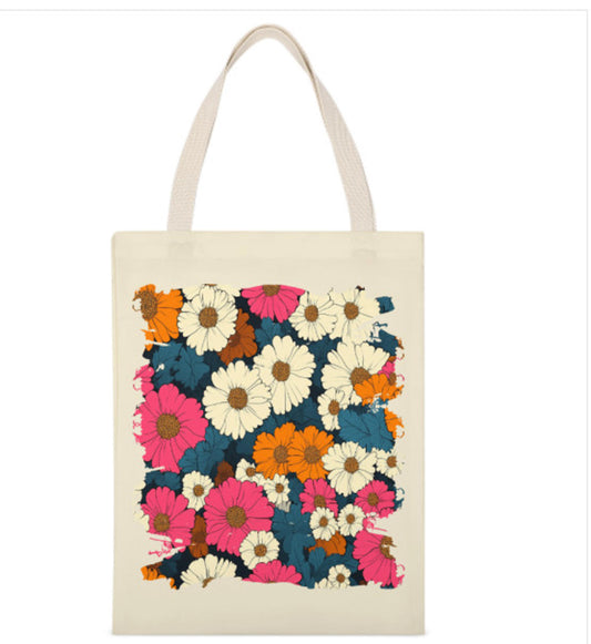 Vintage Retro Pink Blue White Flowers Reusable Tote Bag Print on 2 Sides 14 x 18 Terrifictrend