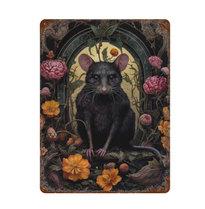Rustic Gothic Botanical Animals Black Rat Metal Sign Victorian Wall Decor 8 x 12 Unbranded