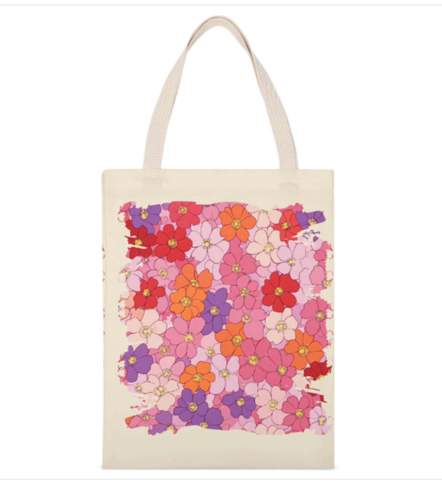 Vintage Retro Pink Purple Red Flowers Reusable Tote Bag Print on 2 Sides 14 x 18 Terrifictrend