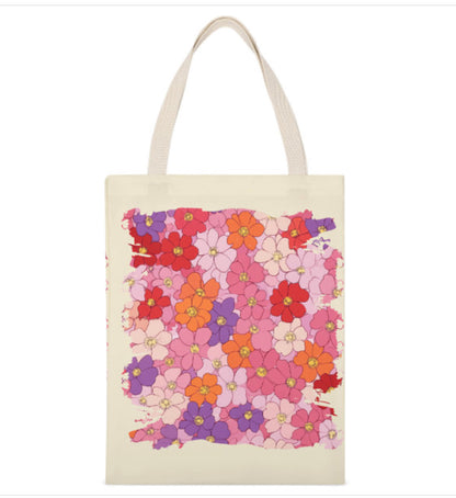 Vintage Retro Pink Purple Red Flowers Reusable Tote Bag Print on 2 Sides 14 x 18 Terrifictrend