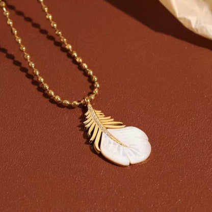 Non-fading Titanium Steel Fritillary Feather 18K Color Necklace