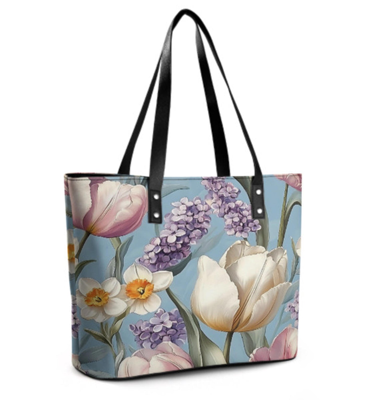 Custom Tote Hand Shoulder Bag 12 X 15 Spring Flowers Tulips Lavender Pink Blue Terrifictrend